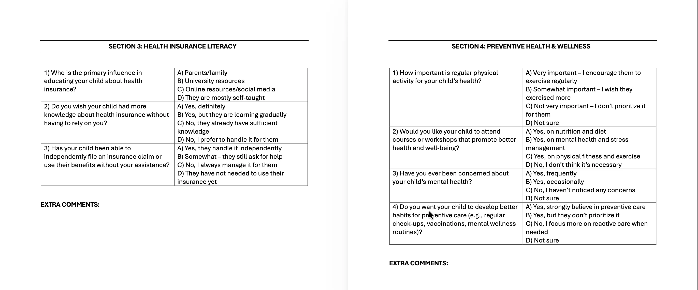 Parental interview framework
